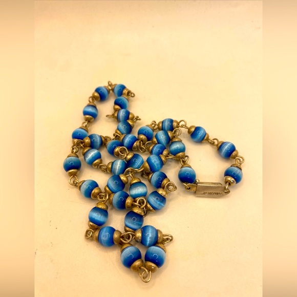 Necklace .925 Sterling Silver Mexico Blue Cat Eye Beads 24”/47.6 grams - Picture 5 of 8